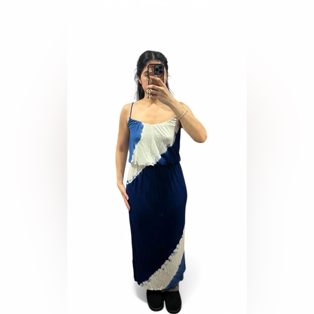 Blue & White Tie-dye Maxi Dress, Size: small